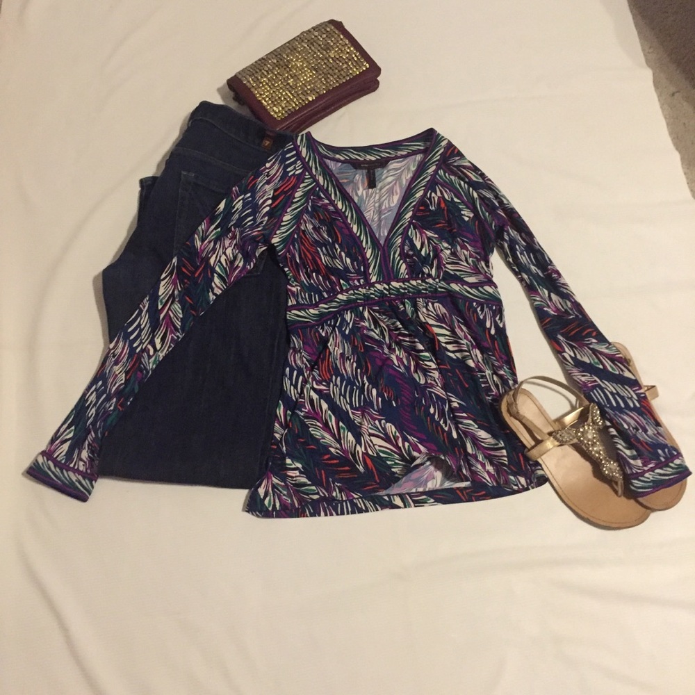 BCBG Maxazaria Shirt Long Sleeve Abstract Print XS